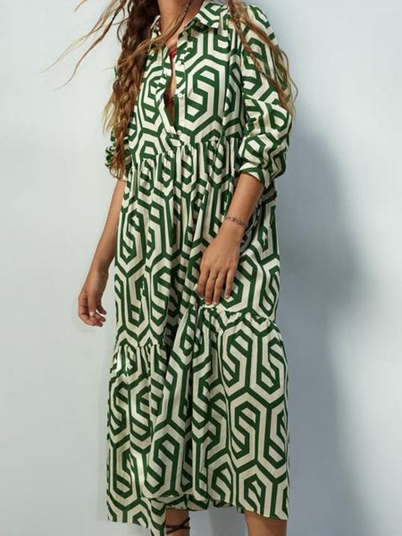

dresses geometric print dress women boho long dress summer casual holiday beach dress female loose long sleeve dress fashion vestidos, Black;gray