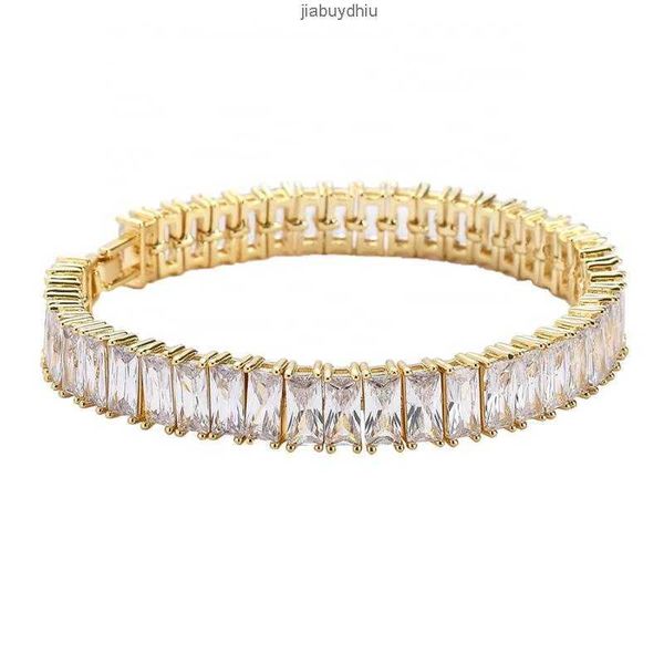 

real gold plating hip hop brass and one row 10mm width rectangular zircon punk bracelet for men, Silver