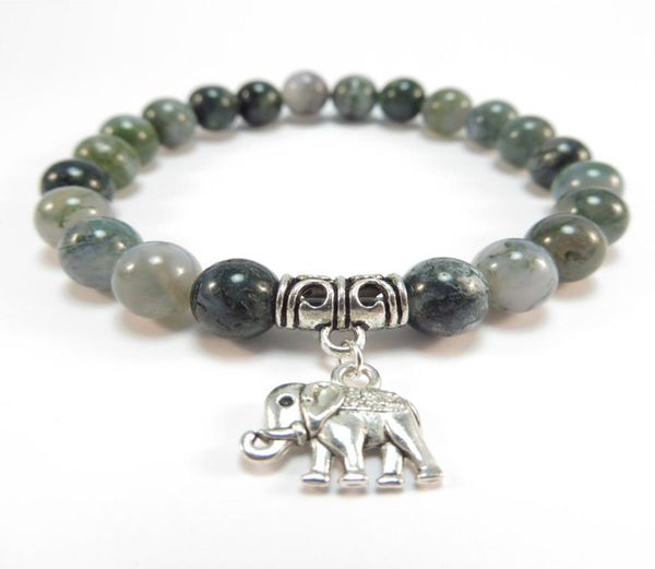 

sn1120 sacred elephant mala bracelet healing mala yoga jewelry moss agate zen beaded bracelet christmas gift8098337, Black