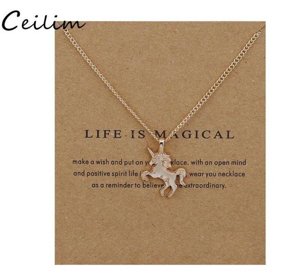 

new golden silver horse pendant necklace alloy chain pendant chocker necklace with card whole jewelry gift for women life is j9275724