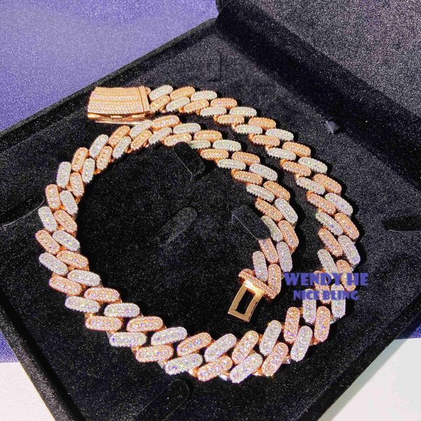 

two tone 13mm 15mm 18mm 20mm sterling silver 925 white gold miami cuban link iced out lab diamond moissanite cuban chain