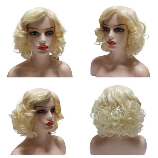 

Women's Short Curly Wig Synthetic Hair Heat Resistant Platinum Blonde Vintage Natural for Women Daily Party Cosplay, White