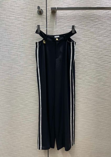 

new fashion 2023 luxury brand women's side stripe letter street wear high waist fashion black solid wide leg pants trousers, Black;white