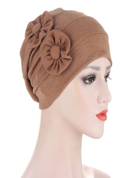 

spring summer lateral two floral beanie hat muslim stretch headscarf solid color turban hat hair loss cap headwear4949715, Blue;gray