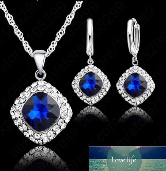 

925 sterling silver jewelry set short chain charm square pendant necklace earring crystal for women9010816