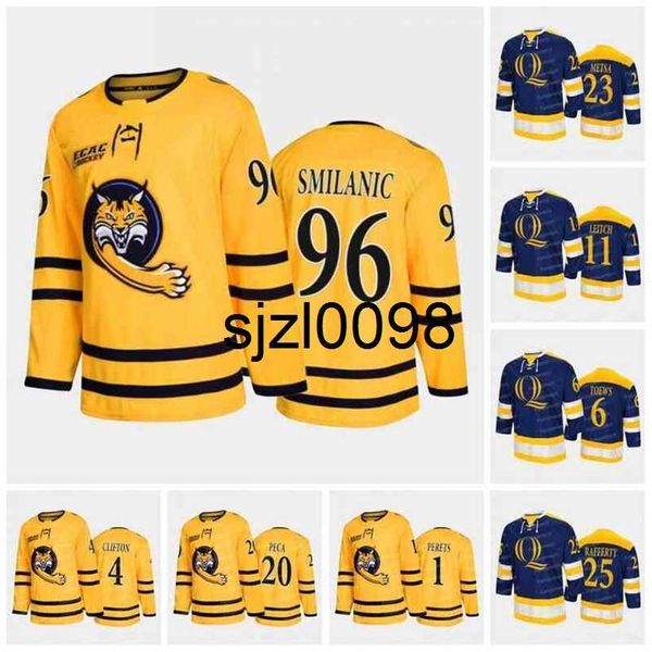 

sj98 quinnipiac bobcats college hockey jersey ty smilanic connor clifton bryan leitch yaniv perets devon toews zach metsa matthew peca broga, Black