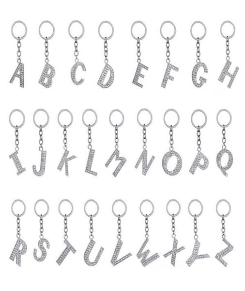 

crystal rhinestone az english letters metal keychain keyring car keychains handbag pendant charms gift7725027, Silver