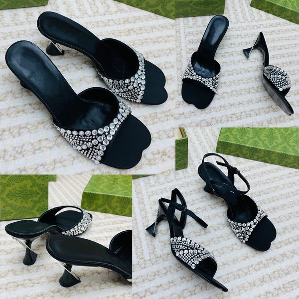 

womens slide sandal with crystals black silk satin 7496 heat sealed crystals geometric heel with metal inserts heart shaped sole leather sol