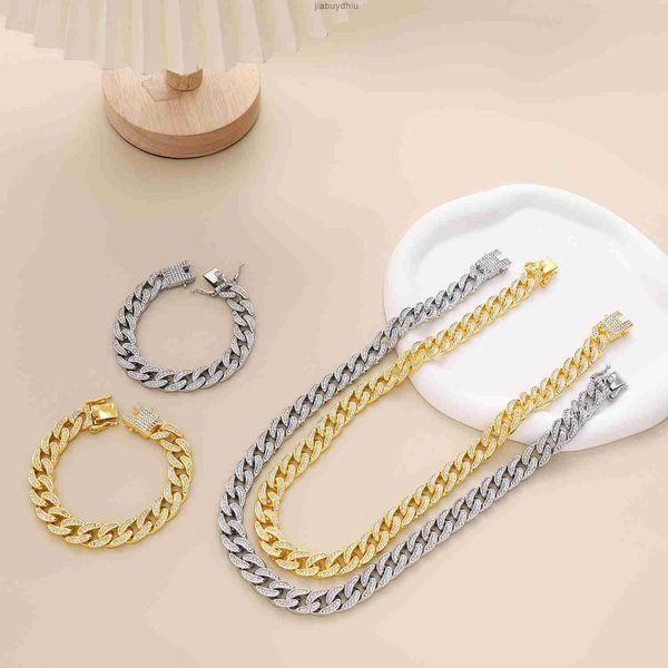 

iced out hip hop necklace rhinestone miami cuban chain 18k gold plated color for women men colar, Silver