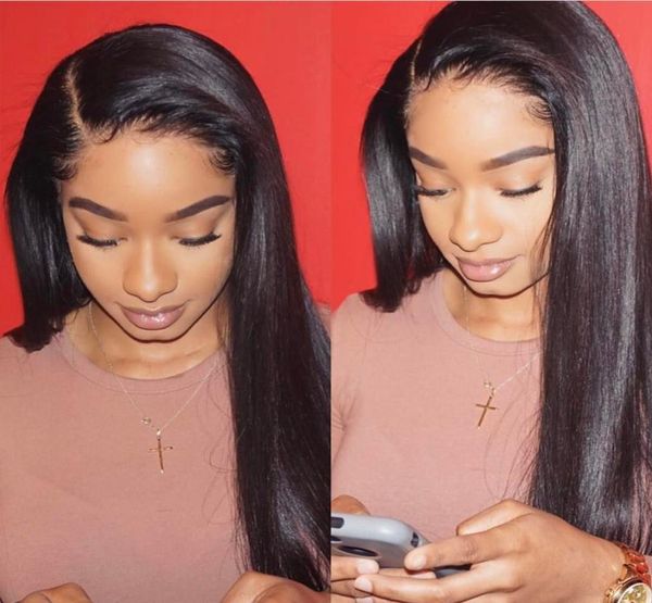 

13x6 lace front human hair wigs pre plucked hairline brazilian remy hair straight lace wigs with baby hair6670254, Black