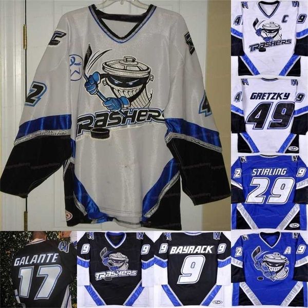 

c2604 a3740 custom danbury trashers 2004-05 jersey brent gretzky mike bayrack brad wingfield jon mirasty scott stirling bren dan mccartin re, Black