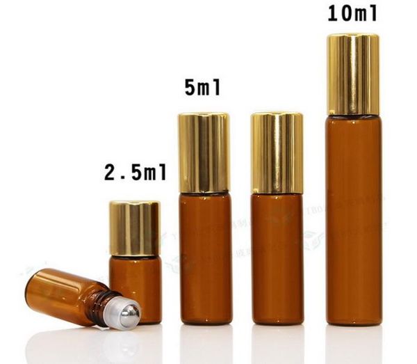

300pcs 25ml 5ml 10ml mini roll on glass bottle fragrance amber brown glass bottles essential oil bottle steel metal roller ball7051829