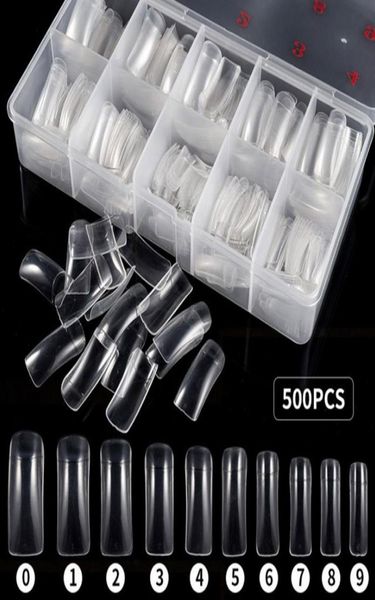 

500pcsbox natural clear false acrylic nail tips fullhalf cover tips french sharp coffin ballerina fake nails uv gel manicure too5334435, Red;gold