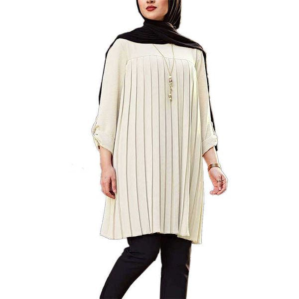 

abaya modest dubai multicolor casual pleated loose long sleeve blouse women malaysia pleated solid shirt muslim tunic ftw, Black;gray