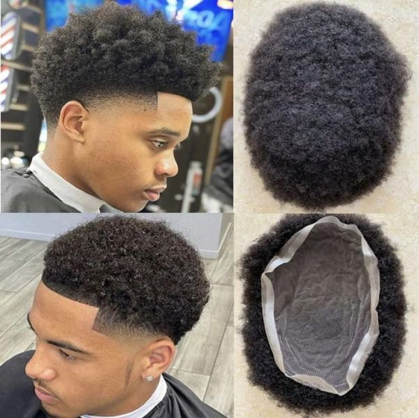 

4mm afro kinky curl mens wig indian virgin remy human hair replacement full lace toupee for african american basketbass players an1269395, Black