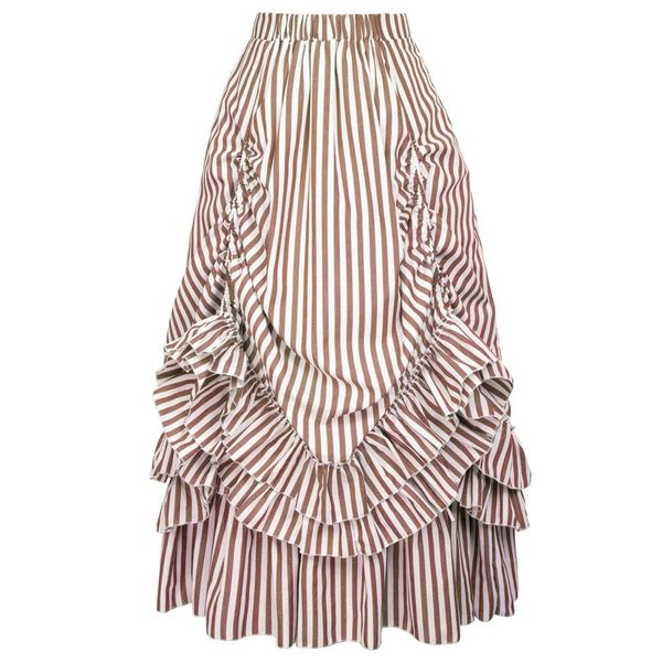 

dresses belle poque gothic style maxi skirt long party club steampunk ruched ruffle design black & white stripes bustle skirts womens, White;black
