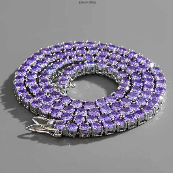 

4 mm purple zircon cuban chain tennis hip hop necklace, Silver