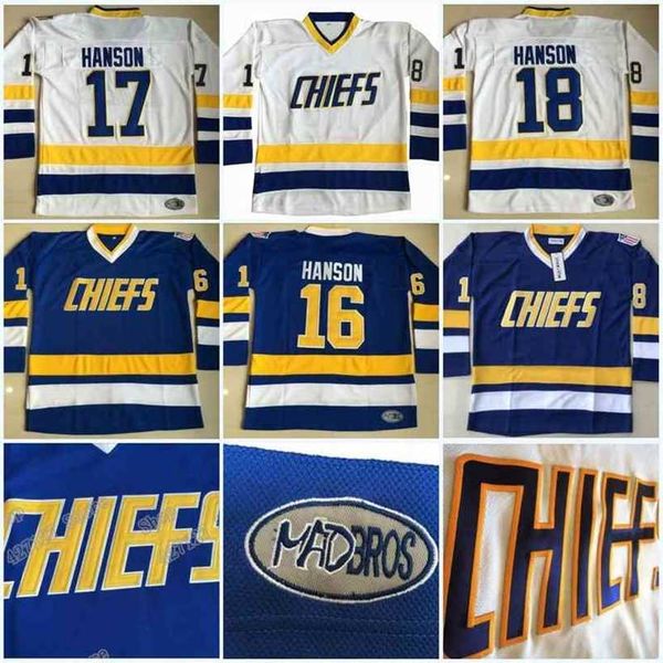 

c2604 c202 charlestown 16 jack hanson 17 steve hanson 18 jeff hanson brother slap smovie hockey jersey doule stitched name number, Black