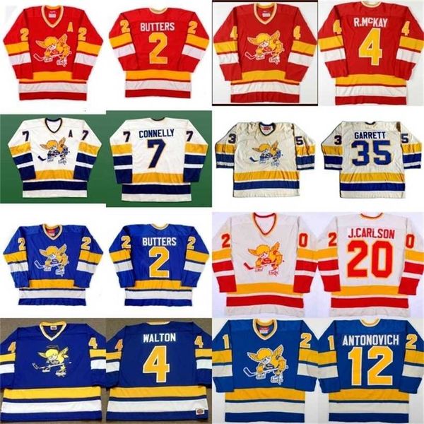 

c2604 mit minnesota fighting saints jersey 2 bill butters 4 ray mckay 7 wayne connelly 12 mike antonovich 23 mike mcmahon retro hockey jerse, Black