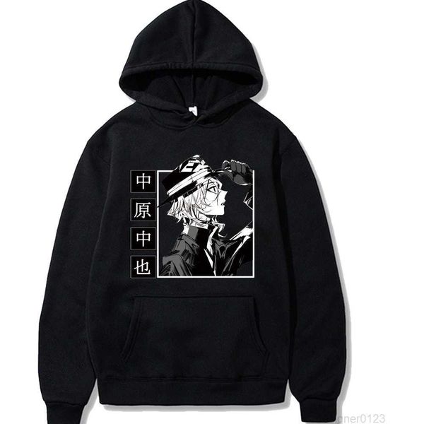 

anime bungo stray dogs nakahara chuuya manga hoodie pullovers double sided long sleeve loose casual fashion man woman cloth, Black