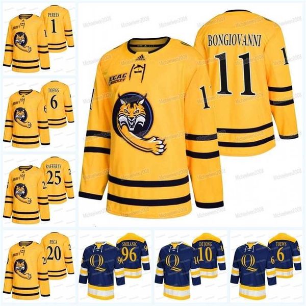 

c2604 mitness ncaa quinnipiac bobcats college hockey jersey ty smilanic michael garteig eric hartzell yaniv perets brogan rafferty zach mets, Black