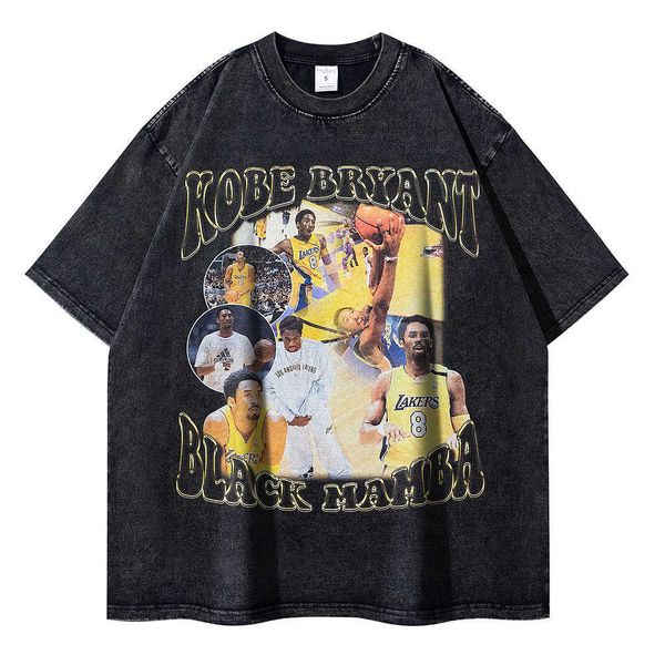 

new bryant wash print short sleeve t-shirt hip hop men's fashion brand, White;black