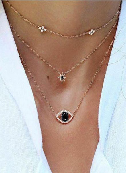 

jewelry multi layer necklaces hexagonal star eye rhinestone decorated chokers necklaces gold silver plated gifts for womens girl4816286, Golden;silver