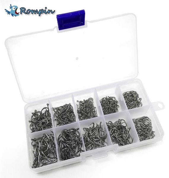 

rompin 500pcsset mixed different size with plastic box packed 312 bronzesea fishing hooks with hole carbon steel sharp hooks9355287