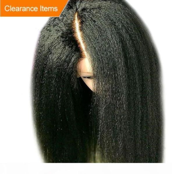 

high qualty yaki kinky straight wig 13x4 brazilian full lace front wig preplucked synthetic hair wig natural hairline for women1021319, Black