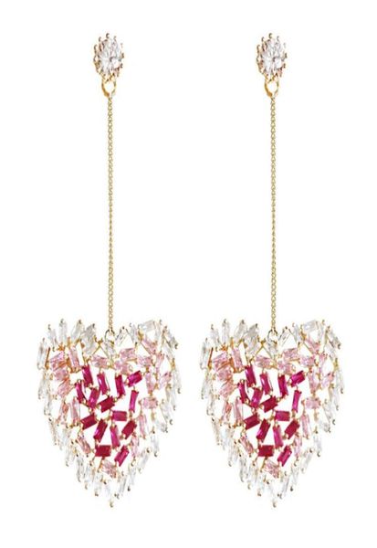 

sparkling love heart earring long inlaid zircon designer earrings for women wedding party gift luxury jewelry7611118, Silver