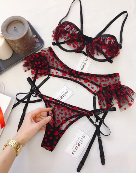 

women exquisite lace lingerie bragarterbriefs set babydoll cutout sleepwear lencera new 502bs30x cy2005129979600, Red;black