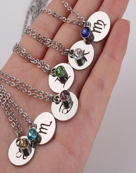 

fashion smooth stainless steel zodiac sign 12 constellation pendant necklaces lucky birthstone necklace for women party gift chain3769171, Silver