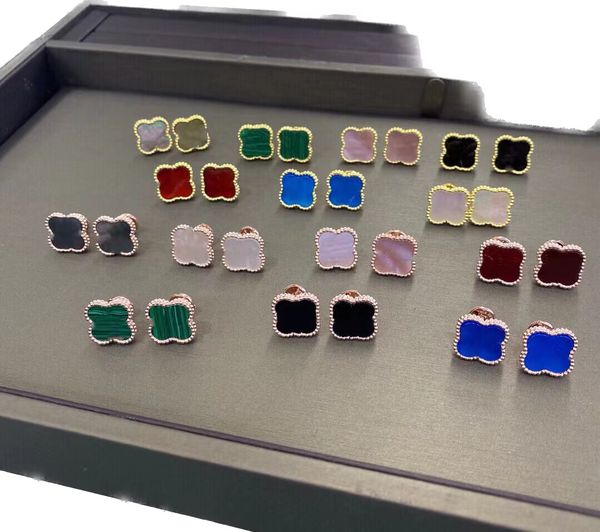 

fashion retro clover charm study earrings inlaid with pearl agate silver earrings 18k gold plate, Golden;silver