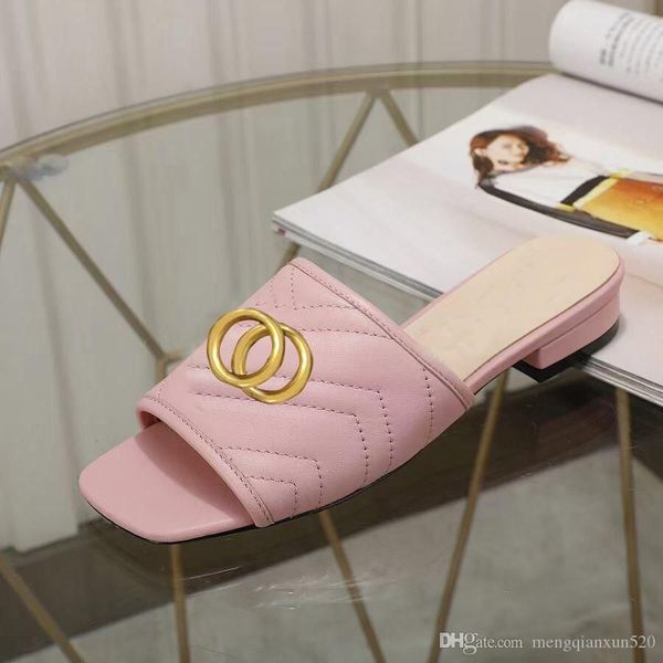 

classic summer cartoon slippers metal buckle fashion lazy black women shoes beach flops flat heel lady 100% soft cow leather designer shoes