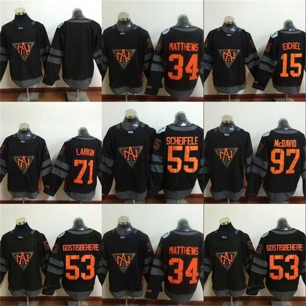 

c2604 mit mens north american team 2016 world cup of jersey 34 matthews 15 eichel 71 larkin 55 scheifele 97 mcdavid 53 gostisbehere jerseys, Black