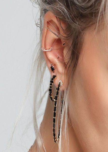 

baguette cz hoop 3 colors silver rose black gold luxury women ladies jewelry cz diamond earring 788882, Golden;silver