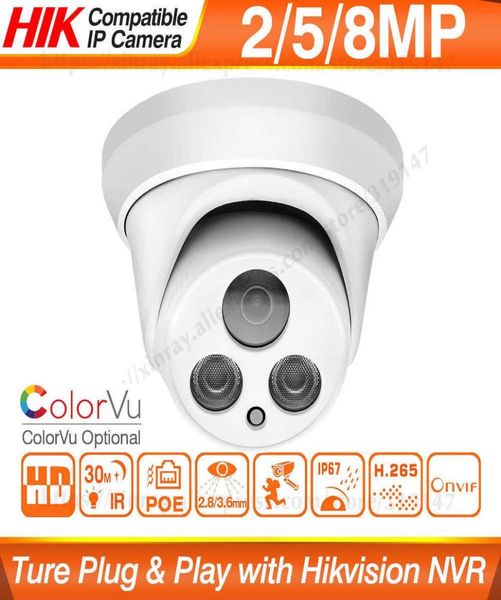 

hikvision compatible 5mp dome poe ip camera 8mp security cctv camera colorvu ir 30m h265 p2p plugplay security ipc h09014447712