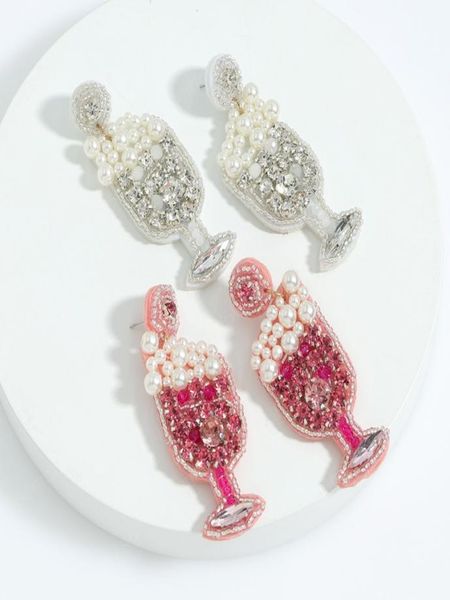 

white color pearl champagne bubbly earrings for women trendy gold color rhinestone beaded drop earrings handmade bijoux9080736, Silver