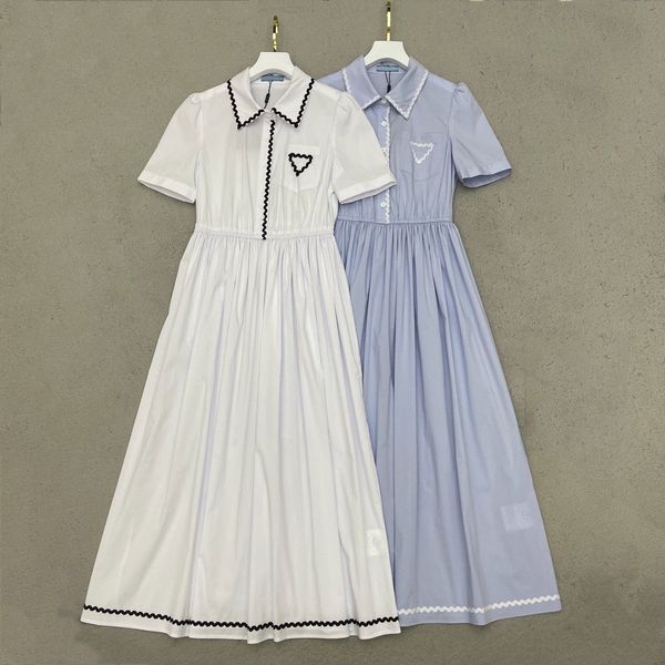 

luxury casual dresses brand summer new women solid lapel short sleeve dress elegant a-line casual lady 2023 long dress, Black;gray