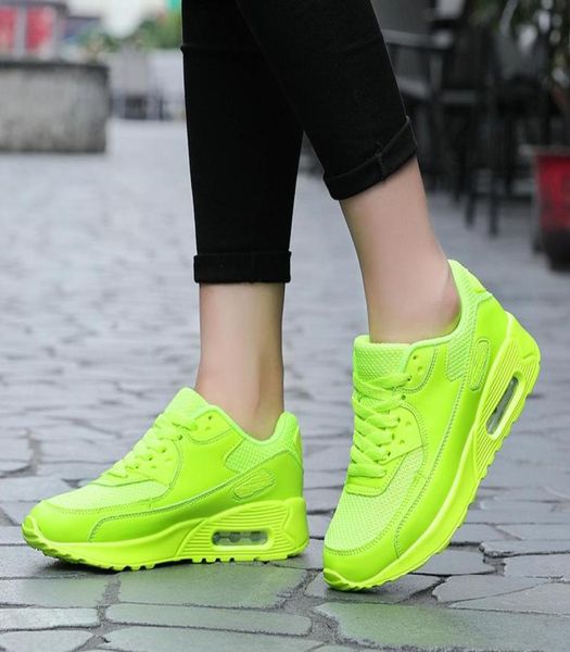 

fashion neon green sneakers man thick sole lace up athletic trainer cushioning outdoor fitness sport gym walking shoes 210326036373, Black;white