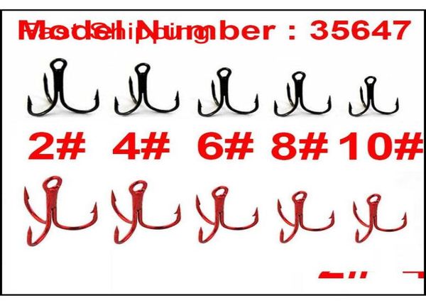 

100pcs 35647 high carbon steel treble fishing hooks red black round bent triple hard qylorj bdepack20015415728