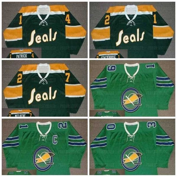 

c2604 c202 seals hockey jersey 14 craig patrick 1972 19 bert marshall 1968 21 bobby baun 1967 ron stackhouse 1970 27 gilles meloche 30 gary, Black