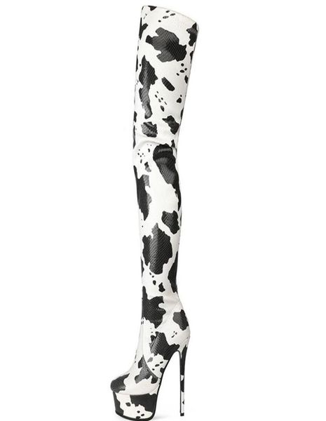 

boots 2021 arrival latest design cow print platform women winter thigh high long customized big size 454025324, Black