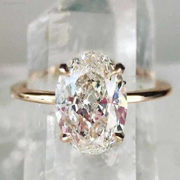 

band oval crystal cubic zirconia ring shiny gold color engagement rings for women wedding cocktail party gifts fashion jewelry z0327, Silver