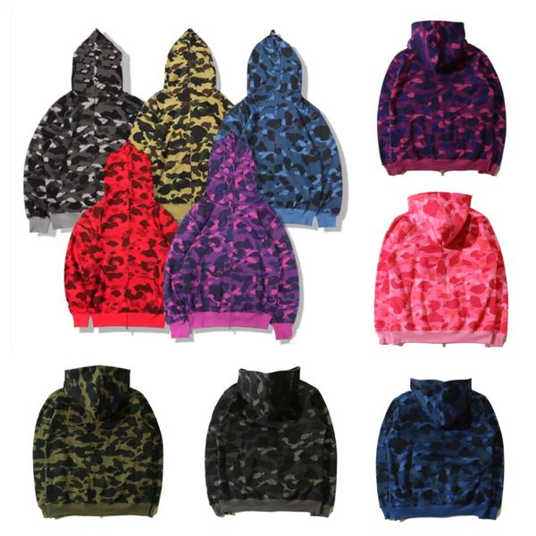 

mens designer hoodies zip up shark jackets long sleeve hooded coats loose camouflage jacket print womans hoodie popular pattern sportwear si, Black