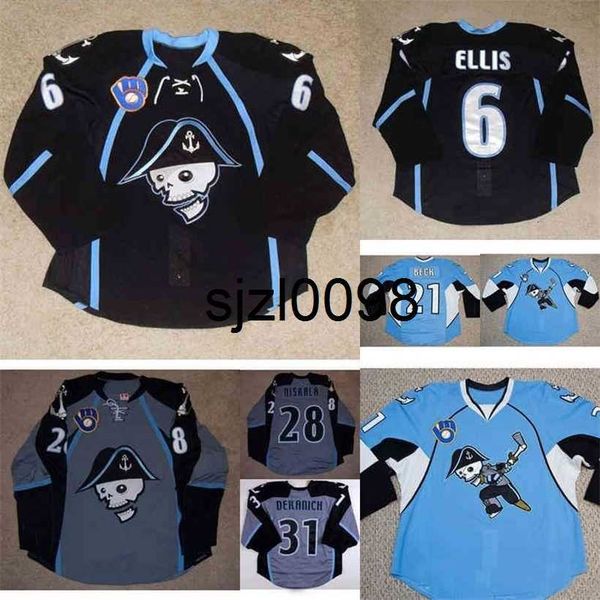 

sj98 ceomilwaukee admirals 13 conacher premier 31 mark dekanich 21 beck 19 calle jarnkrok 2 teemu laakso 28 janne niskala hockey jersey, Black