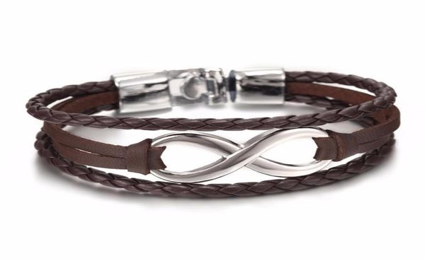 

fashion eight cross black brown handmade rope leather bangle bracelets jewelry for women men lucky charm8478258, Golden;silver