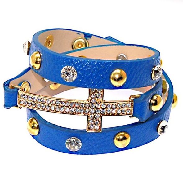

double leather wrap crystal charm bracelets with micro pave cz disco cross charm wrapped bracelet7661706, Black