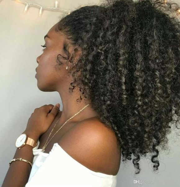 

kinky curly women ponytail human hairpiece 10a african human ponytail extension natural black 1b for black women 160g7409462