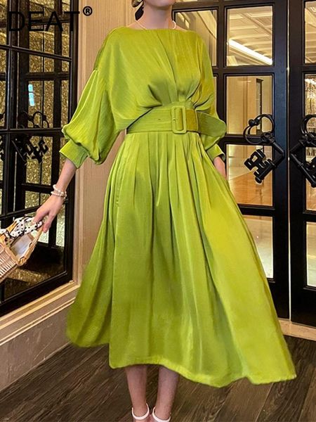 

dresses deat fashion women's dress new slash neck loose belt waist half batwing sleeve midcalf pleated dresses summer 2023 17a634h, Black;gray